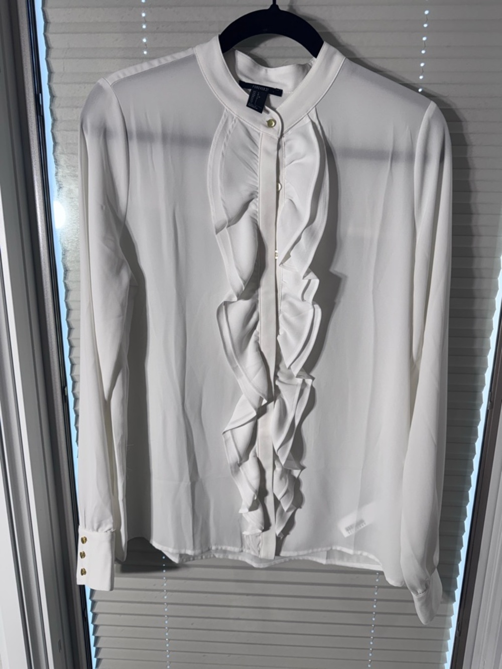 Forever 21 White Ruffle-Front Blouse